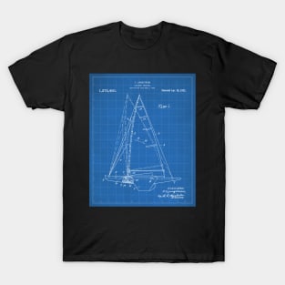 Sailing Yacht Patent - Sailor Lake House Décor Art - Blueprint T-Shirt